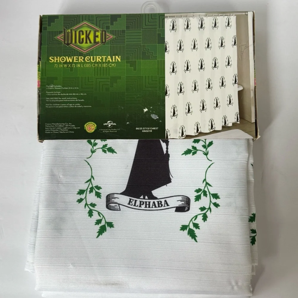 Wicked Green and White Shower Curtain wizard of Oz witchy new